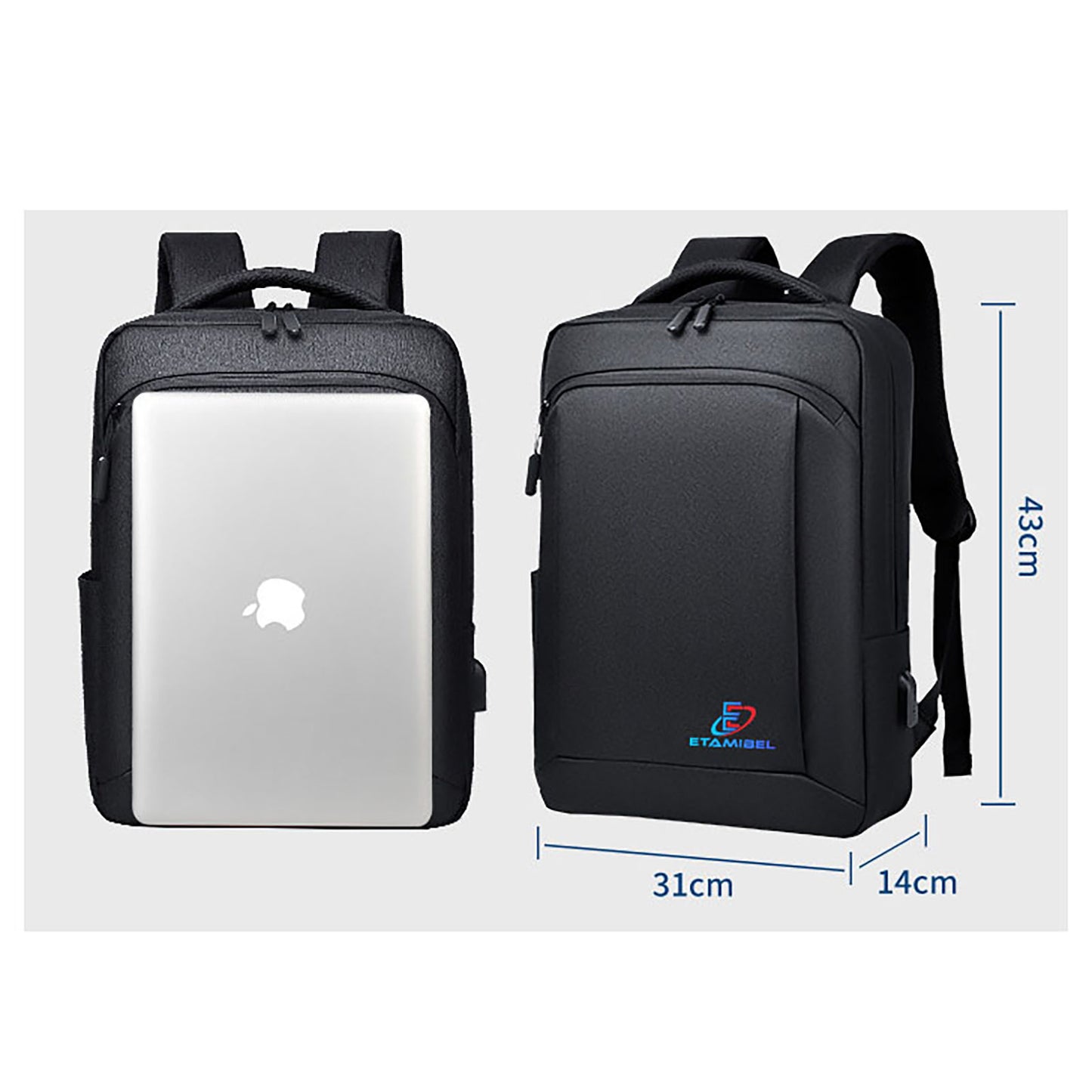 Etamibel 18 Inch Durable Waterproof Laptop Backpack with Interior Computer Interlayer and USB Charging pot.
